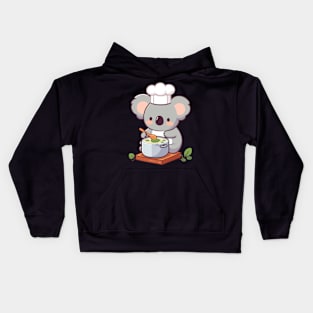 Cute koala chef with chef apron making soup, koala bear cooking illustration, koala lover chef Kids Hoodie